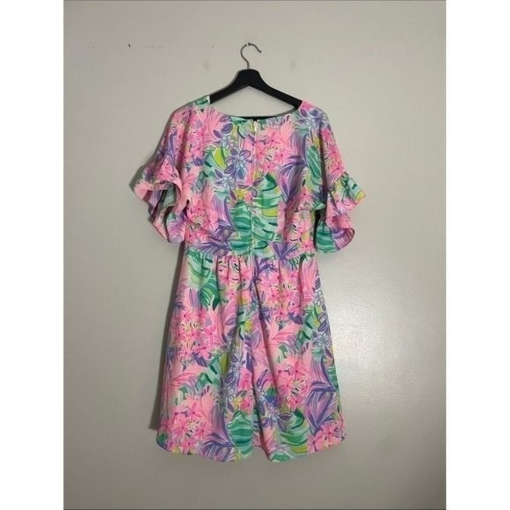 Lilly Pulitzer Dress Rayon Tropical Floral Ruffle Sleeve 8 Preppy Vacation - Picture 10 of 11